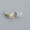 Autentico orecchino a bottone in argento sterling 925 per donna Clear CZ Zircon Animal Orecchini Ear Bone Fine Jewelry