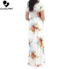 Chivry 2019 Robe de maternité d'été Femmes Mode Imprimé Floral À Manches Courtes Col En V Enceinte Maxi Robe Robes De Grossesse Robes Q0713