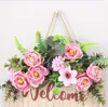 Christmas decorations Welcome Hanging Home Sign With Artificial flowers For Front Door