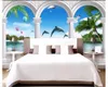 壁紙カスタム3D壁紙壁3 dヨーロッパアーチビーチアイランドココナッツツルフィン窓Seascape壁画背景壁紙