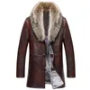 Brand Real Fur Collar Leather Jacket Men Russian Winter Single Breasted Windbreaker Jacket Male Thicken Leather Jacket