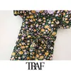 TRAF Femmes Chic Mode avec ceinture Floral Imprimer Mini Robe Vintage Peter Pan Collier à manches courtes Robes féminines Mujer 210415