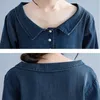 Johnature Frauen Denim Shirt Kleider Koreanischen Stil Blau Frühling Plus Größe Frauen Tücher Taste Mode Lose Kleider 210521