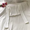 Pull Femme Sueters de Mujer Herfst Sweet Slanke Solid White Long Sleeve Single-Breasted Fungus Gebreide Tops Crop Fashion Wild 210610