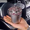 Car Ashtray with Led Light Lid Bling Diamond Portable for Cup Holder Home Outdoor Interior Women Accessories Luxury Stylish