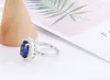 Com certificado princesa corte 3.2ct criado azul safira anel original 925 encantos de prata anéis de jóias de noivado para mulheres
