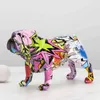 Painting Graffiti English Bulldog Resin Crafts Nordic Home Decoration Creative Wine Cabinet Office Decor Ornament 211108