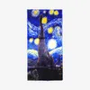 Women Long Natural 100% Silk Scarf Famous Art Printing Bandana Shawl Hand Rolled Vincent Van Gogh's - Starry Night In Blue