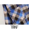 TRAF女性ファッションポケットでファッション特大の小切手ブラウス