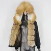 Women's Fur & Faux BLUENESSFAIR 2021 Bomber Waterproof Parka Winter Jacket Women Real Coat Natural Raccoon Collar Hood Removable