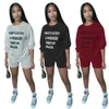 Produit 2019 Femmes Deux Pièces Survêtement Ensembles Assortis Lettre 90s T-shirt Haut À Manches Longues + Pantalon De Jogging Biker Shorts Lounge Wear 210525