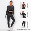 Yoga Outfit Suit Seamless Slim Pants Workout Outdoor Quick-Drying Camouflage Sports Bra Long Sleeve Three-Piece Set