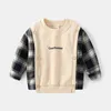 Children boys spring and autumn fake two-piece pullover casual fashion stitching sleeve round neck pullover sweater Y1024