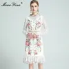 Fashion Designer dress Spring Women's Dress Lace Long Sleeve Ruffles Vintage Floral-Print Elegant Dresses 210524