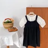 Camicia bianca estiva da bambina a maniche corte e vestito sottoveste nero Completi abbinabili per neonata 210508