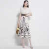 runway designer party dress floral printed elastic hight waist elegant women clothes summer chic Paris ropa midi robe 210421