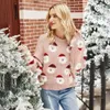 Mulheres Santa Natal Jumper Outono Inverno Bonito Camisola Baggy Rosa Malha Suéteres Suéteres para Mulheres Moda Roupas 210415