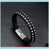 Charm JewelryCharm -armband Punk Style Flätat läderarmband, magnetiskt rostfritt stål svart/sier färg drop leverans 2021 wc0ao