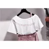 Elegantes rosa 2-teiliges Set für Damen, süßes Kreuz, Schleife, unregelmäßiges Crop-Top, T-Shirt + Mesh-Blumen-Tüll, lange Röcke, Anzüge 210520