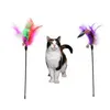 24時間出荷Chirstmas Cat Toys Kitten Pet Teaser 38cm Turkey Feather Interactive Stick Toy with Bell Chaser Wand C0610G2