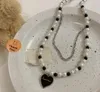 Luxury Colorful Pearl Pendant Sweater Heart Choker Necklaces For Women Y0124