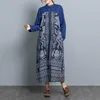 Johnature Kobiety Ubrania Jesień Vintage Kobiety Sukienka Drukuj Luźne Kieszenie Pełna Rękaw Styl National Suknie Dresses 210521