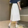 Lato solidna plisowana spódnica wysokiej talii przyciski żółte niebieskie białe długie spódnice kobiety koreański przypadkowy dziki streetwear streetwear 210421