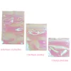 Förvaringspåsar Tjock Reclosable Holografisk Rosa Zipper Förpackningsväska Kosmetiska Smycken Plattpåsar Laser Små Plast 100PC