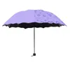 Ladies'Sunshine Paraguas Flores en el agua Cambia de color Parasol Triple Fold Black Rubber Protector solar UV Mujer S 210721