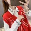 Korean version of the spring and autumn V-neck diamond color matching jacquard vest knitted cardigan women sweater 210427