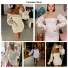 Satijn sexy witte zomerjurk lantaarn mouwen mini jurken vrouwen bodycon solid slank nachtclub feestjurken vestidos
