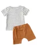 Kläder uppsättningar 6m-3 år Born Baby Striped Cotton T-shirt Solid Shorts Pants Boy Girl Sommar Spring Fall Outfit Kläder