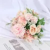 Ghirlande di fiori decorativi Matrimonio artificiale Decorazione autunnale per la casa Peonie finte Bouquet di ortensie di seta Decorazione realistica di fiori di rosa