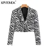 Women Fashion Zebra Print Cropped Blazer Coat Vintage Long Sleeve Animal Pattern Female Outerwear Chic Tops 210416
