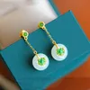 Designer Original Series Classic Natural Hetian Jade Simple Round Earrings Chinese Style Charm Ladies Silver Jewelry Dangle & Chandelier