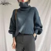 Solid Kvinnors Stickkläder Turtleneck Midlängd Höst Tjock Koreansk stil Lös långärmad Pullover Tröja 10327 210427