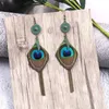 Bohemia Fashion Retro Earrings Female Temperament Peacock Feather Long Accessories Dangle & Chandelier