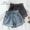 Jocoo Jolee Vintage couleur unie lâche Denim Shorts femmes décontracté taille haute Jean Shorts été coréen Harjauku jambe large Shorts 210518