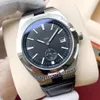 Overseas A21J Automatic Mens Horloge 42mm Staalkoffer Blauw Dial Stick Markers Datum Zwart Lederen Band Sporthorloges 3 stijlen Puretime01 E132C3