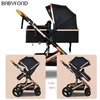 Poussettes # Sea High Landscape Baby Poussette 3 en 1 Poussette Pliante Born Pram Two-way -absorbant Child Cart Send Bag