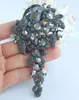 4.13" Vintage Black Gray Rhinestone Crystal Teardrop Brooch Pin Pendant EE06524C6