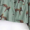 Causal Animal Leopard Satin Shirt Pajama Suits Elastic Waist Wide Leg Pants Women Loose Long Sleeve Blouse Tops 2 Pieces Set 210429