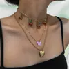 Pendant Necklaces 3PCS Cherry Butterfly Heart Metal Set For Women Egirl Gold Color Choker Unusual Necklace 2022 Trend Jewelry