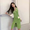 2019 new women dress fashion winter snow spins knitting stitching color long sleeve dress G1214