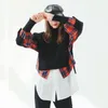 Stickning Plaid Patchwork Sweater Loose Fit Round Neck Lanter Muffe Kvinnor Pullovers Fashion Spring Höst GX225 210421