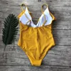 Swimsuit Sexy Mulheres Swimwear Push Up Monokini Ruffle Banhando Maçaneta Cintura Alta Praia Wear Yellow Fundido Feminino 210520