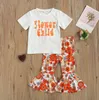 Kids Baby Meisjes Kleding Set 2021 Zomer Meisje Korte Mouw Letter T-shirt + Floral Flared Pants Casual Children Outfits