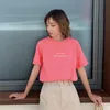Johnature Kore Tarzı Kısa Kollu Kadın Tshirt Yaz Moda Basit Gevşek Mini Baskı Mektubu O-Boyun Çok Renkli Tops 210521