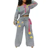 S-2XL Womens Crop Pullover e pantaloni a gamba larga Set due pezzi Abiti Spray stampato Splash Ink Tuta Felpa con cappuccio Tuta casual C3