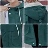 Kvinnors Jackor Oversized Spring and Autumn Jacket 2021 Tooling Hooded Short Solid Color Windbreaker H00177